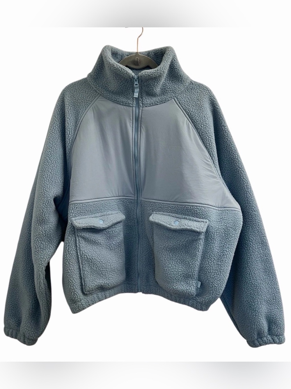 Blogilates Bonfire Fleece Jacket Full Zip Cargo Pocket Mock Neck Blue Women Sz M